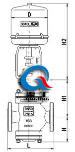 電動(dòng)雙座調節閥配3810L執行器尺寸圖
